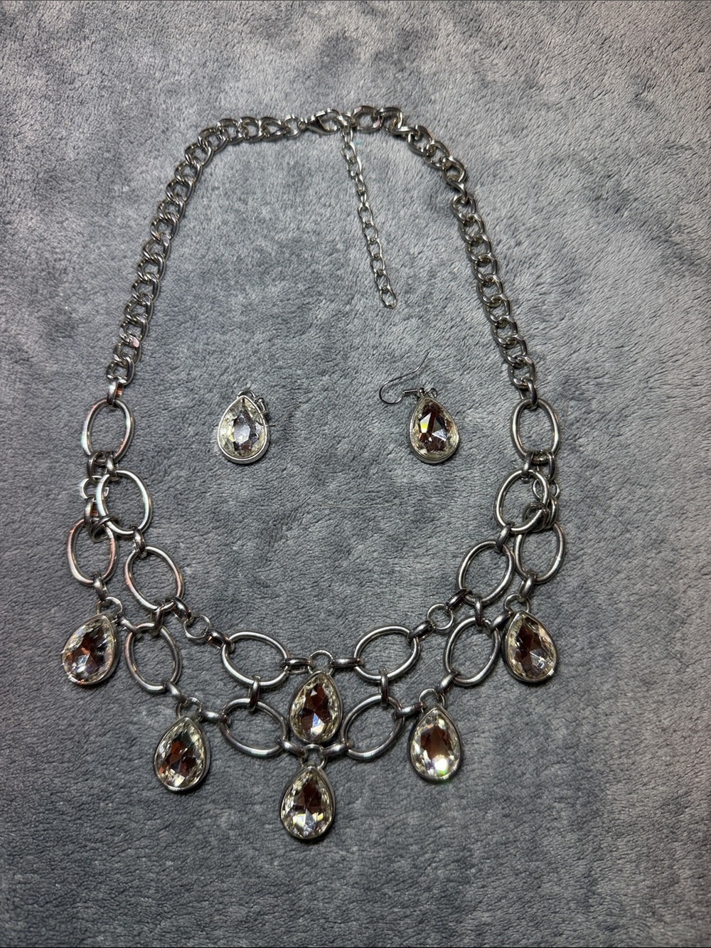 Silver-Tone Teardrop Crystal Necklace & Earring Set